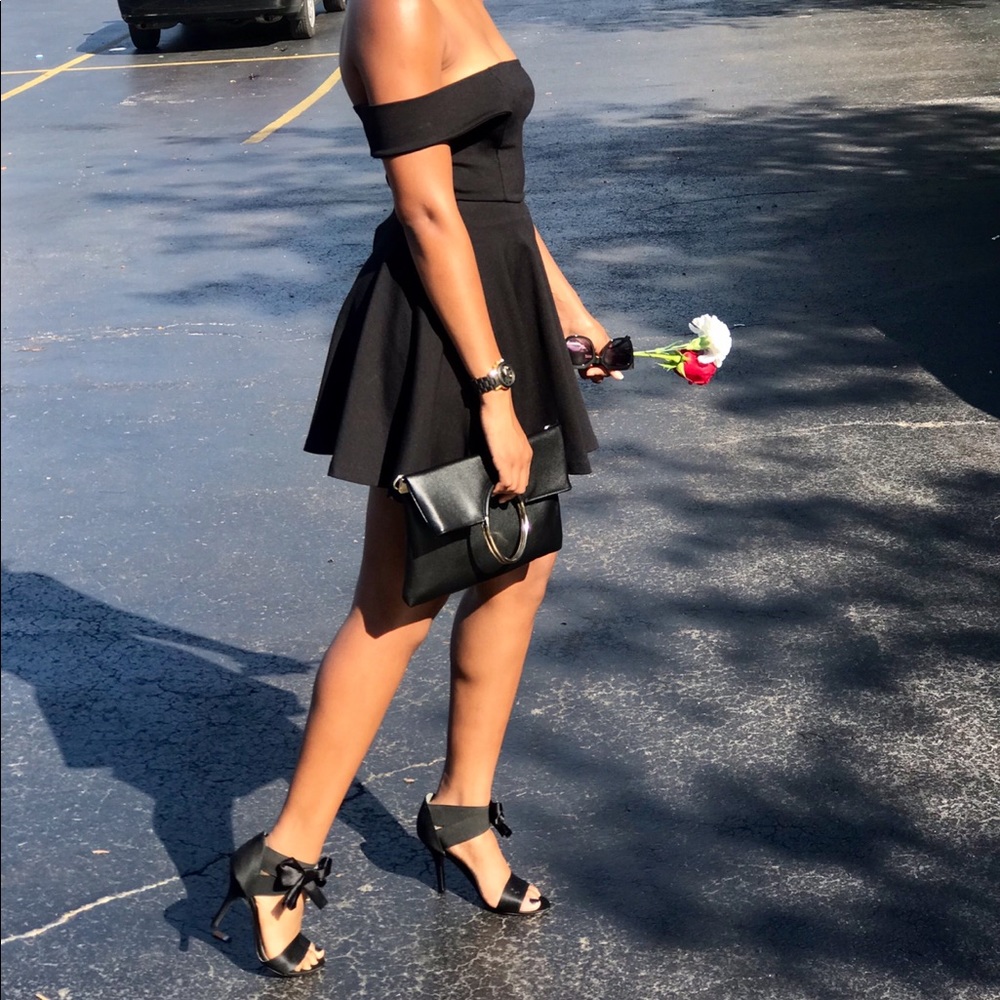 Black Off Shoulder Skater Dress